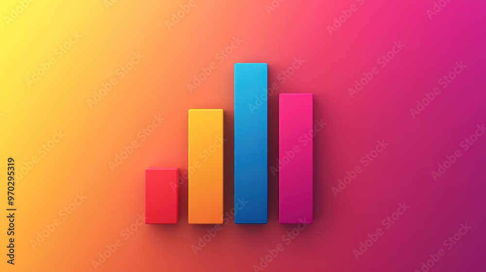 Minimalistic design of three ascending bar charts in vibrant colors. Minimalistic design of three ascending bar charts in vibrant colors.
