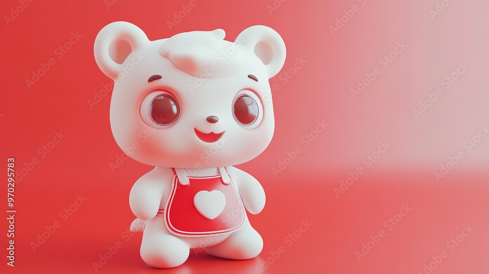Adorable White Bear Chef,with a Round Head, Large Watery Eyes, and Apron. Featuring 3D Effects, Soft Gradient Background, and Ultra-High Definition Quality