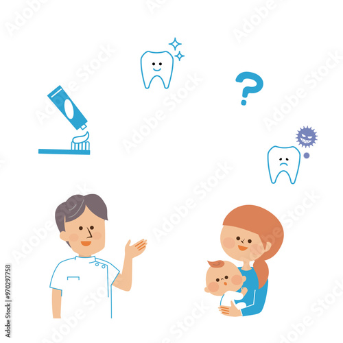 歯医者とお母さんと赤ちゃん　かわいいイラスト素材