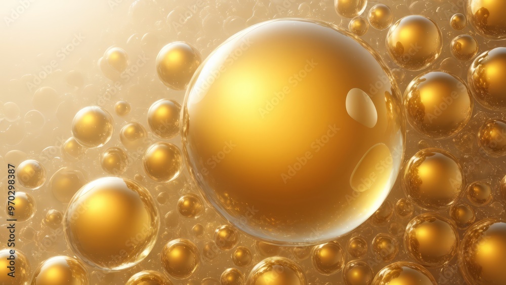 Golden bubble and transparent skin cell background, 3d rendering Golden bubble and transparent skin cell background, 3d rendering
