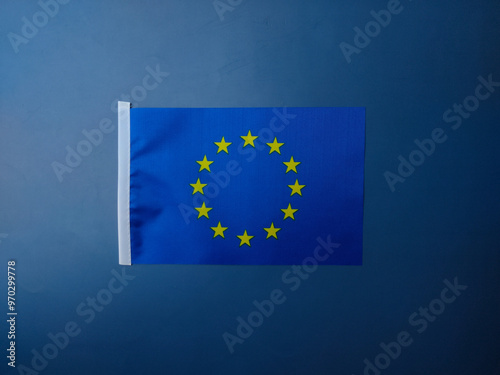 Top view European union flag on a blue background