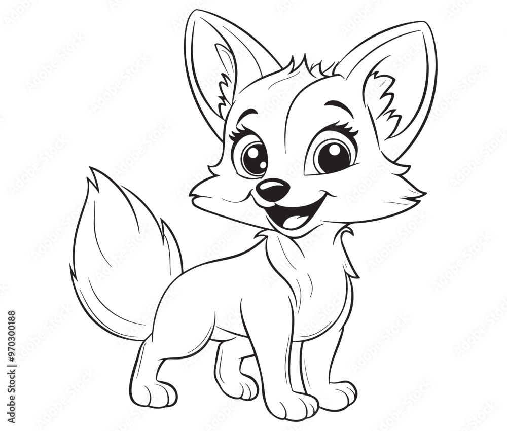 Obraz premium Fox cartoon character Kids colouring Page Cute Outline Drawing