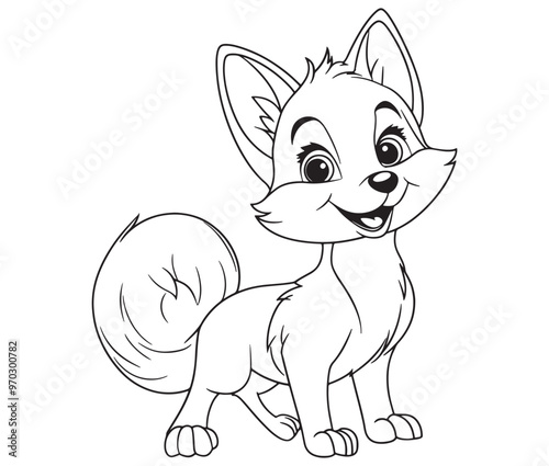 Fox cartoon character Kids colouring Page Cute Outline Drawing