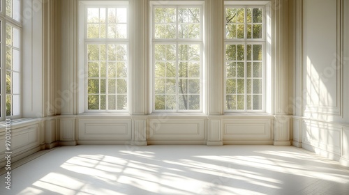 Sunlight Streaming Through Large Windows in a White Room