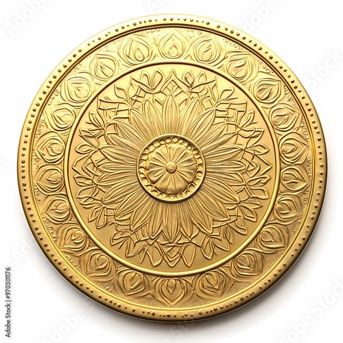 Ornate Golden Medallion: A visually stunning, intricately detailed golden medallion with a mesmerizing floral pattern, symbolizing wealth, prosperity, and achievement. The intricate design adds a touc