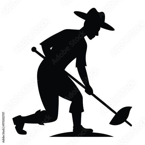 Line Art Farmer Silhouette Vector.