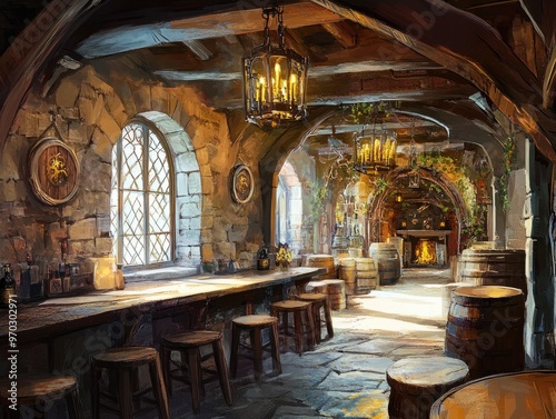 Fantasy Tavern in Medieval Style Concept Art for Dungeons and Dragons