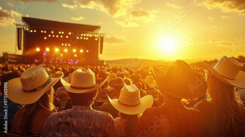 Country Music Concert Crowd Sunset Golden Hour