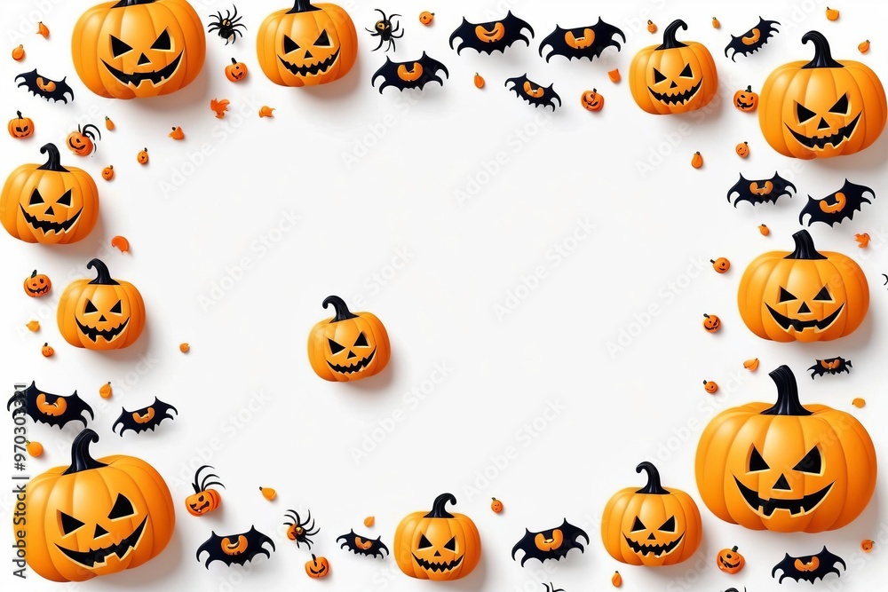 Set of Halloween pumpkins with spooky faces, autumn colors, and festive decorations Set of Halloween pumpkins with spooky faces, autumn colors, and festive decorations