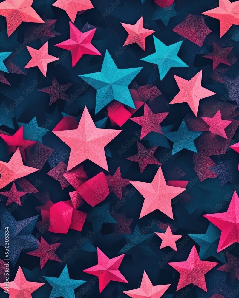 Dark pink and blue 2D cartoon texture featuring vibrant stars Contemporary geometric abstract illustration ideal for seasonal promotions and booklets Dark pink and blue 2D cartoon texture featuring vibrant stars Contemporary geometric abstract illustration ideal for seasonal promotions and booklets