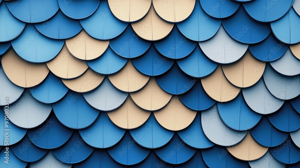 Rows of overlapping segments in blue and beige shades with black outlines create a fantastic scaly 2D cartoon background Rows of overlapping segments in blue and beige shades with black outlines create a fantastic scaly 2D cartoon background