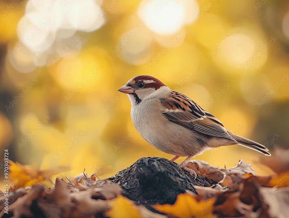 Obraz premium sparrow isolated on autumn background