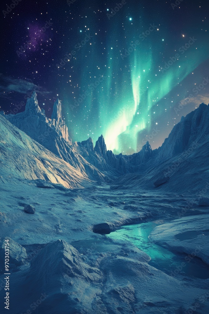 Mystical Aurora Borealis lighting up a star filled polar sky a captivating 3D visualization of a stunning and enigmatic landscape Mystical Aurora Borealis lighting up a star filled polar sky a captivating 3D visualization of a stunning and enigmatic landscape