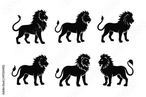 Set of Lion silhouette vector art illustration