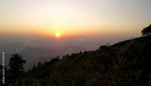 Sunrise view over eastern Himalya from Tiger Hill (2590m) near Darjeeling, West Bengal, India, Indian Sub-Continent 
 photo