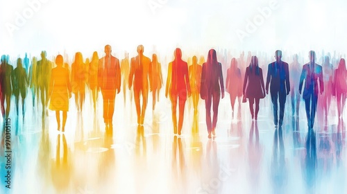 Abstract Colorful Silhouettes of People Walking in a Crowd