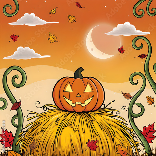 Pumpkin Ghost or jack o'lantern background with Halloween festival