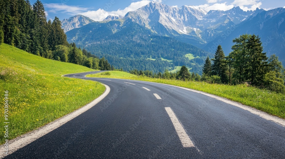 A winding road with a mountain in the background A winding road with a mountain in the background