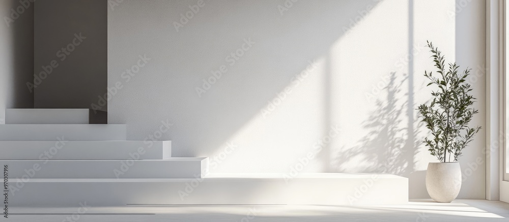 Obraz premium Minimalist white room interior rendered in 3D