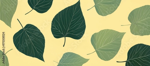 Stylized birch leaves featuring dark green veins in a flat design set against a light yellow backdrop