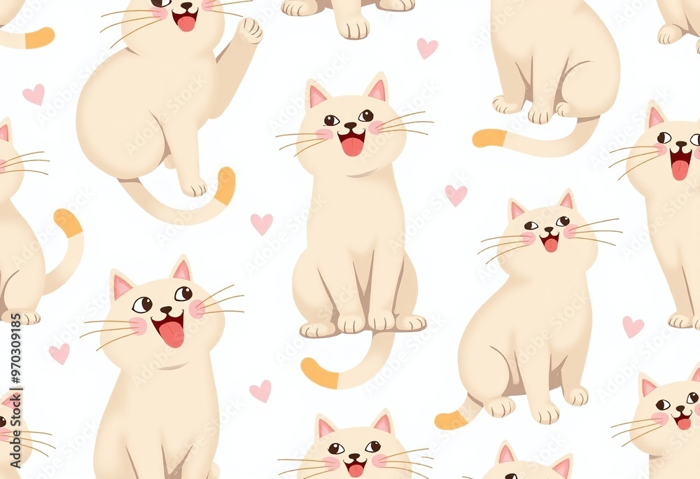 Fototapeta premium Whimsical Cat Pattern: Digital Art for Stationery and Textiles 