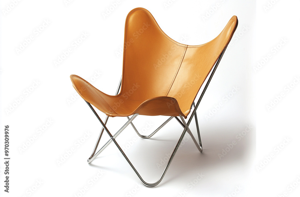 a butterfly chair with a leather sling seat and metal frame a butterfly chair with a leather sling seat and metal frame