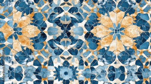 Seamless mosaic design featuring an ethnic background with an arabesque pattern Abstract watercolor style reminiscent of ceramic Geometric mosaic elements combined with vintage Moroccan illustrati