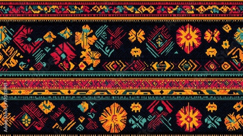 Ethnic embroidery seamless pattern featuring tribal folk design