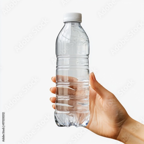 Empty Transparent Plastic Bottle on Hand created with Generative AI