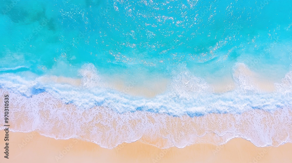 Aerial View of Blue Ocean Waves Crashing on Sandy Beach Aerial View of Blue Ocean Waves Crashing on Sandy Beach