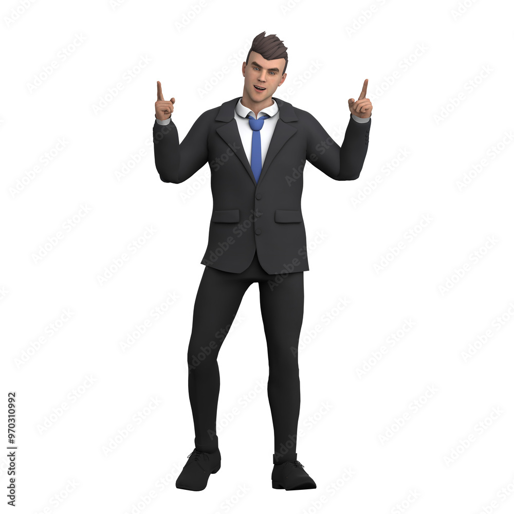 Male Lawyer Legal Professional. A male lawyer stands with both hands pointing upwards. 3D Cartoon Male Lawyer Legal Professional. A male lawyer stands with both hands pointing upwards. 3D Cartoon