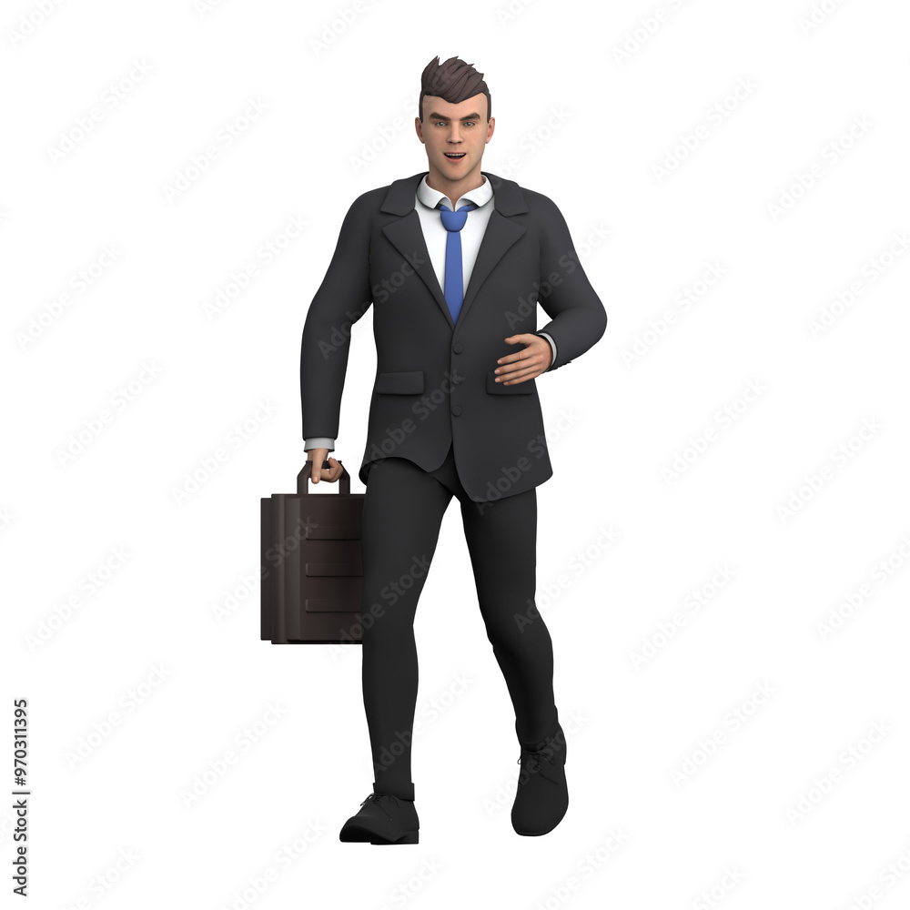 Illustrated Legal Professional. A male lawyer walks with his right hand carrying a briefcase. 3D Male Lawyer Illustrated Legal Professional. A male lawyer walks with his right hand carrying a briefcase. 3D Male Lawyer