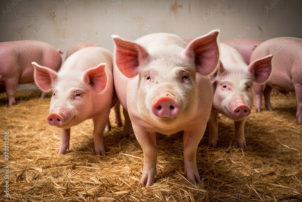 Rustic Pig Gathering Portrait on Light Background Rustic Pig Gathering Portrait on Light Background