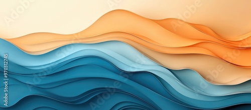 Abstract 3D Wavy Form In Medium Blue And Orange Light Collection