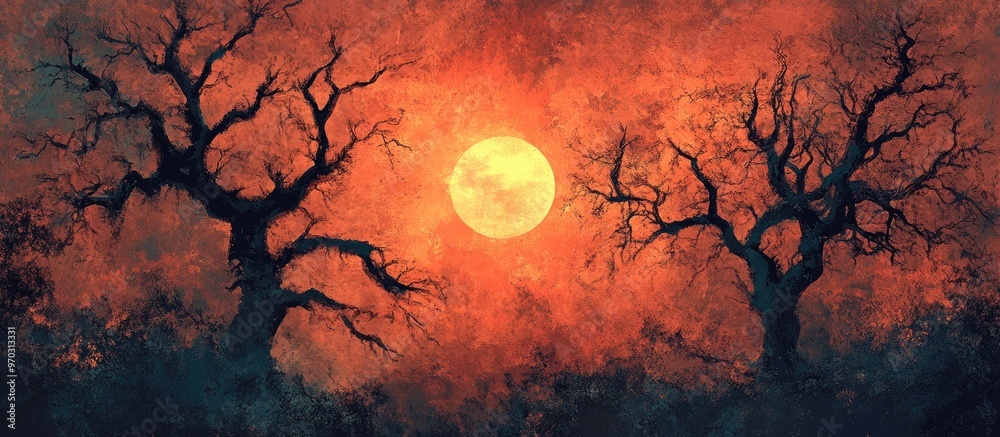 Dramatic Sunset Silhouetting Textured Trees Dramatic Sunset Silhouetting Textured Trees