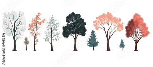 Wallpaper Mural Set Of Various Tree Silhouettes Isolated On White Background Torontodigital.ca