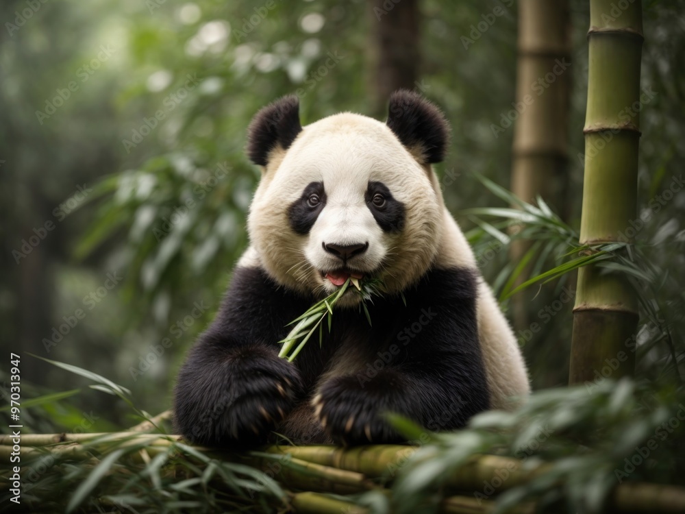 A panda chewing on bamboo A panda chewing on bamboo