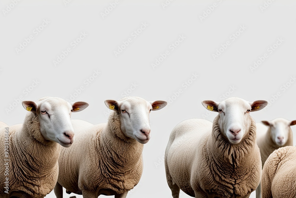Obraz premium Isolated Sheep Arrangement on a White Background: Domestic Animal Pack in Profile