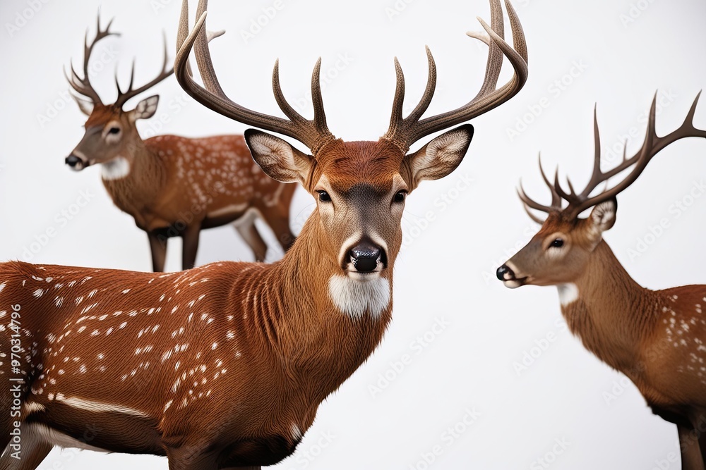 Noble Red Deer Portrait � Curious Cervid Display Against a Bright White Background Noble Red Deer Portrait � Curious Cervid Display Against a Bright White Background