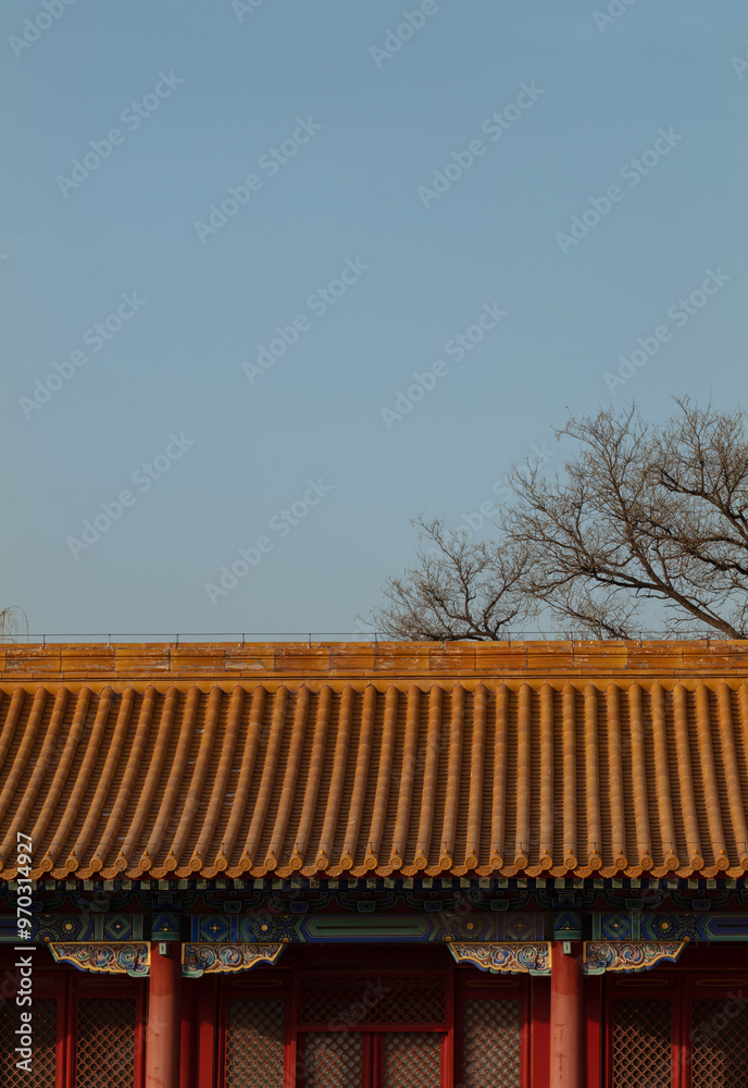Closeup of traditional building against sky in the Forbidden City, Beijing, China Closeup of traditional building against sky in the Forbidden City, Beijing, China