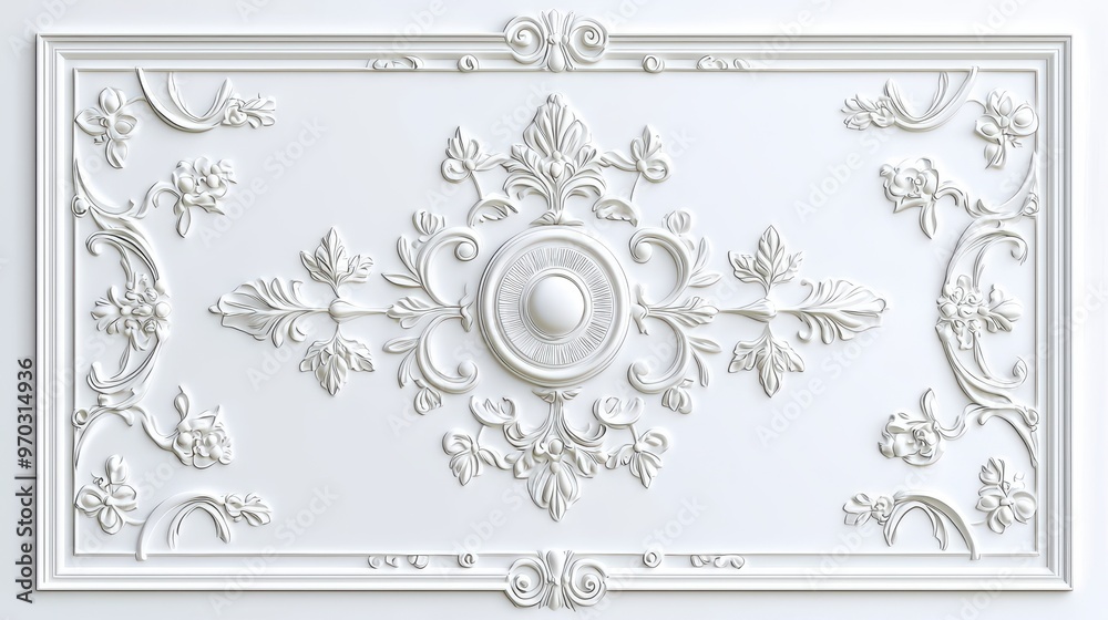 Fototapeta premium Ornate White Ceiling Medallion with Floral Design