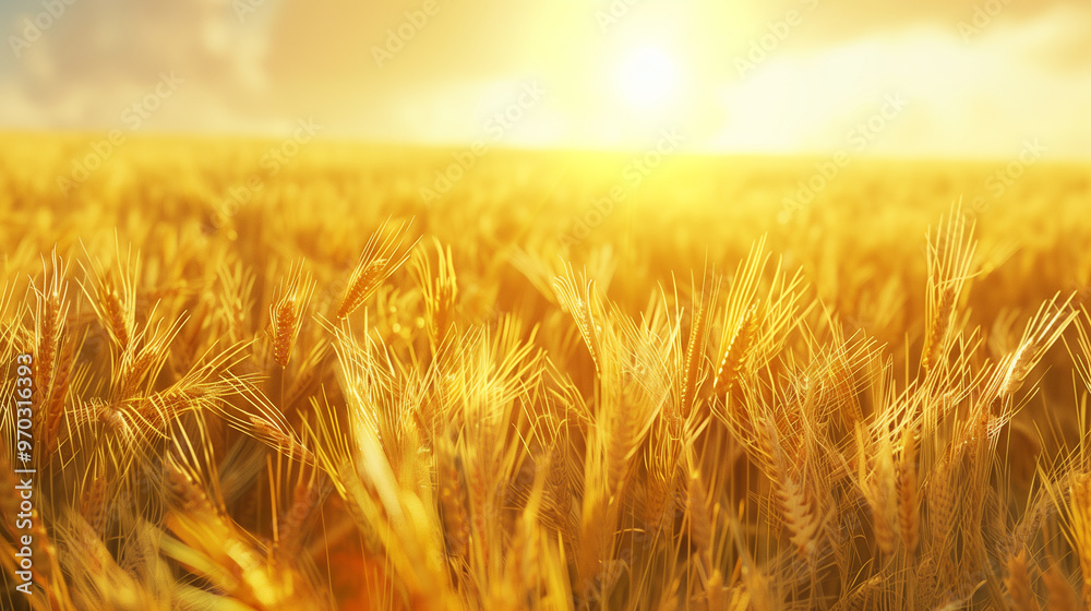 Golden wheat field under a bright blue sky Golden wheat field under a bright blue sky