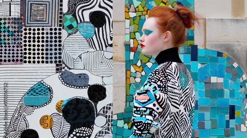 Fashion model showcase bold prints in a colorful cityscape photo