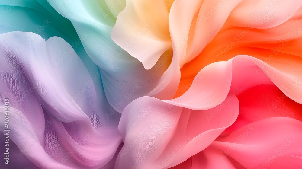 Fototapeta premium Dreamy swirling lines in pastel colors, floral motifs with ethereal ambiance, minimalist sketch style, seamless and flowing design.