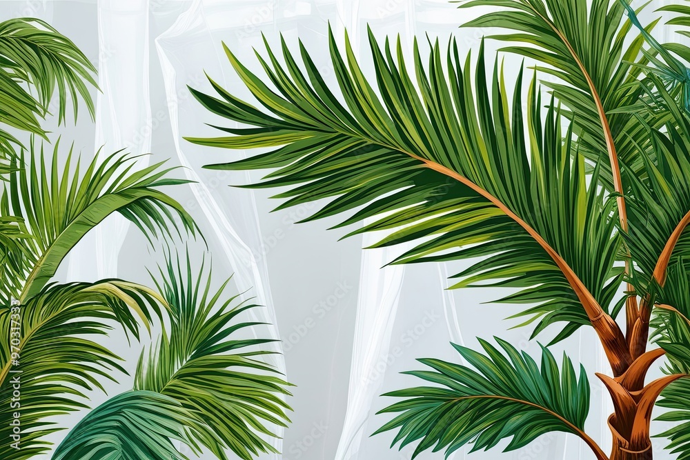 Vibrant Coconut Frond Artwork on Clear Backgrounds Vibrant Coconut Frond Artwork on Clear Backgrounds