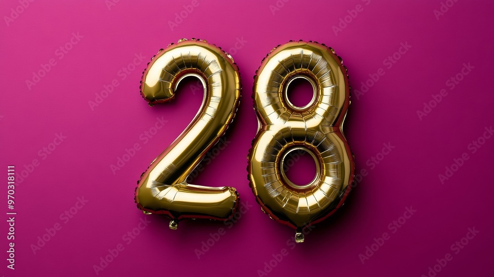 Golden Foil Birthday Balloons - Number 28 on Velvet Background with Minimalistic Aesthetic Golden Foil Birthday Balloons - Number 28 on Velvet Background with Minimalistic Aesthetic