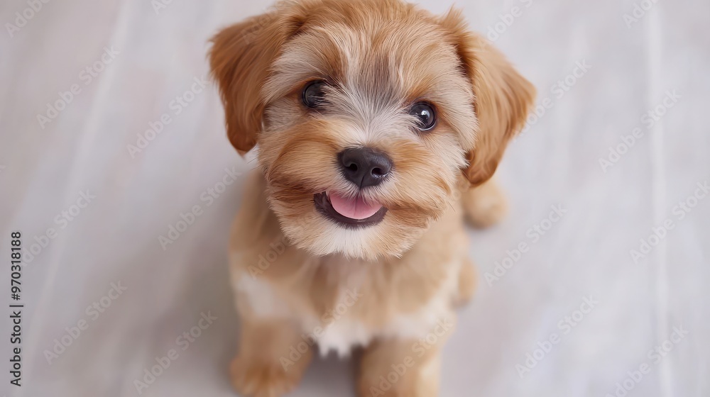 Cute Puppy Dog Looking Up with Tongue Out
