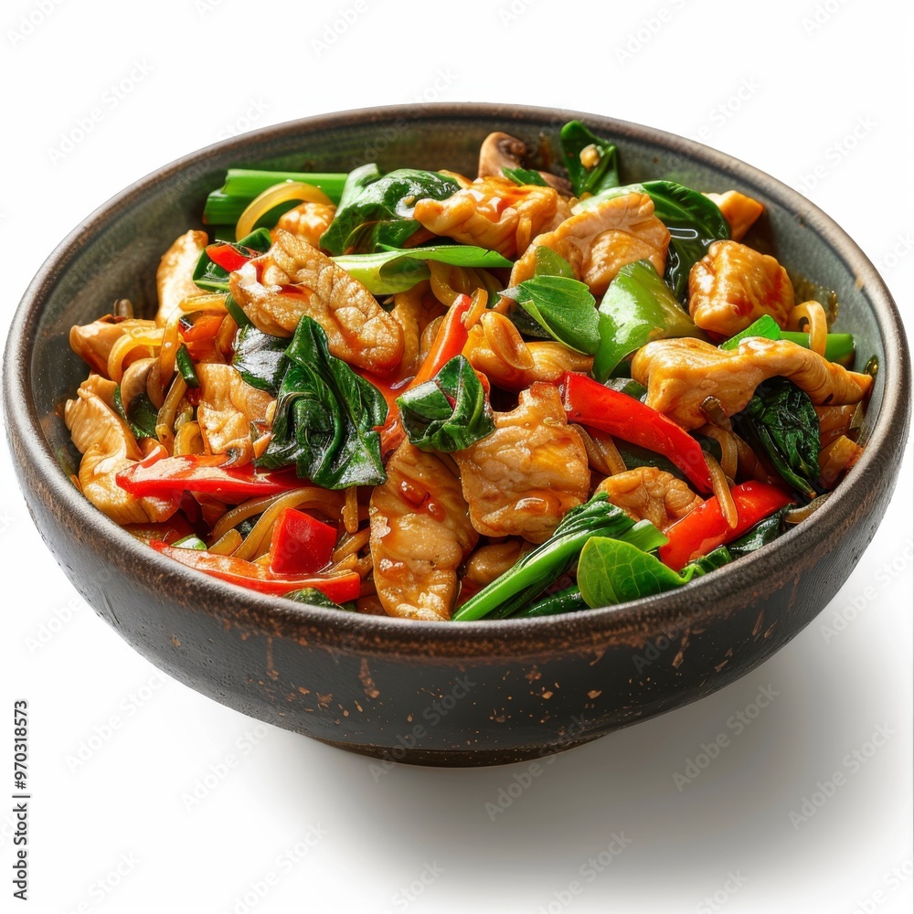 Delicious Pad Kee Mao Noodles Closeup Shot on White Background Delicious Pad Kee Mao Noodles Closeup Shot on White Background
