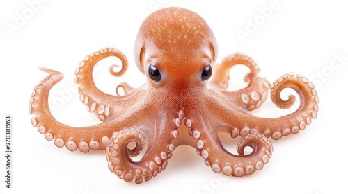 Small Octopus with Tentacles Isolated on White Background