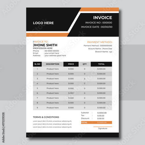 Modern and attractive invoice design template for your professional business.
